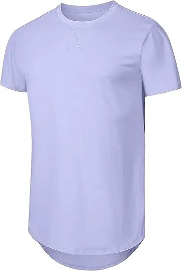 Cotton Hipster Hip Hop Longline Crewneck T-Shirt,Menswear Casual Tshirt Tops