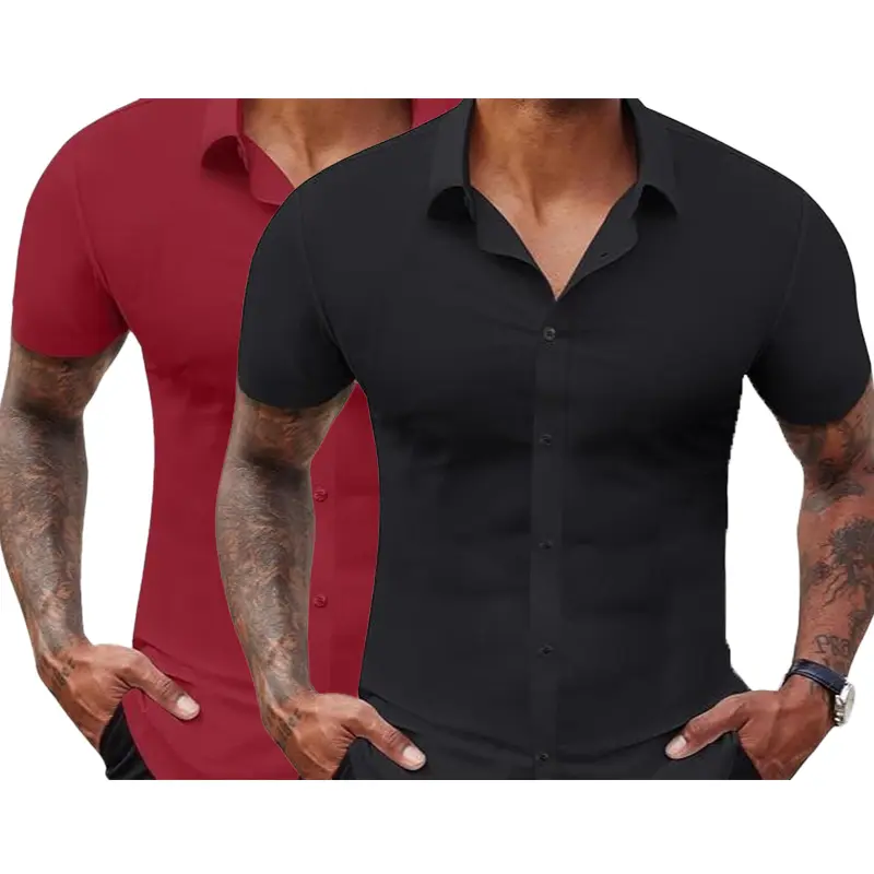 Men's Stretch Dress Shirts Short Sleeve Slim Fit Business Casual Button Down Shirts