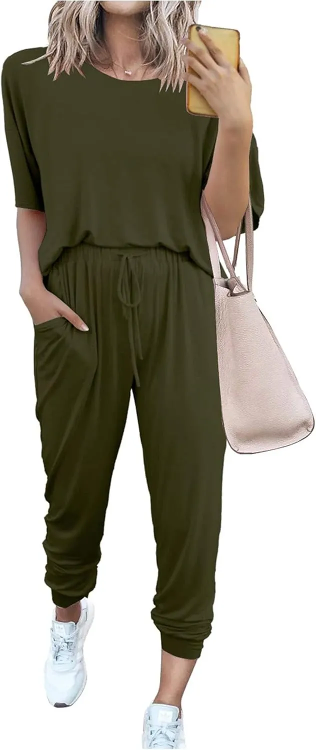 Women's 2-Piece Set Summer Outfits Crew Neck Short Sleeve Tracksuit Jogger Set