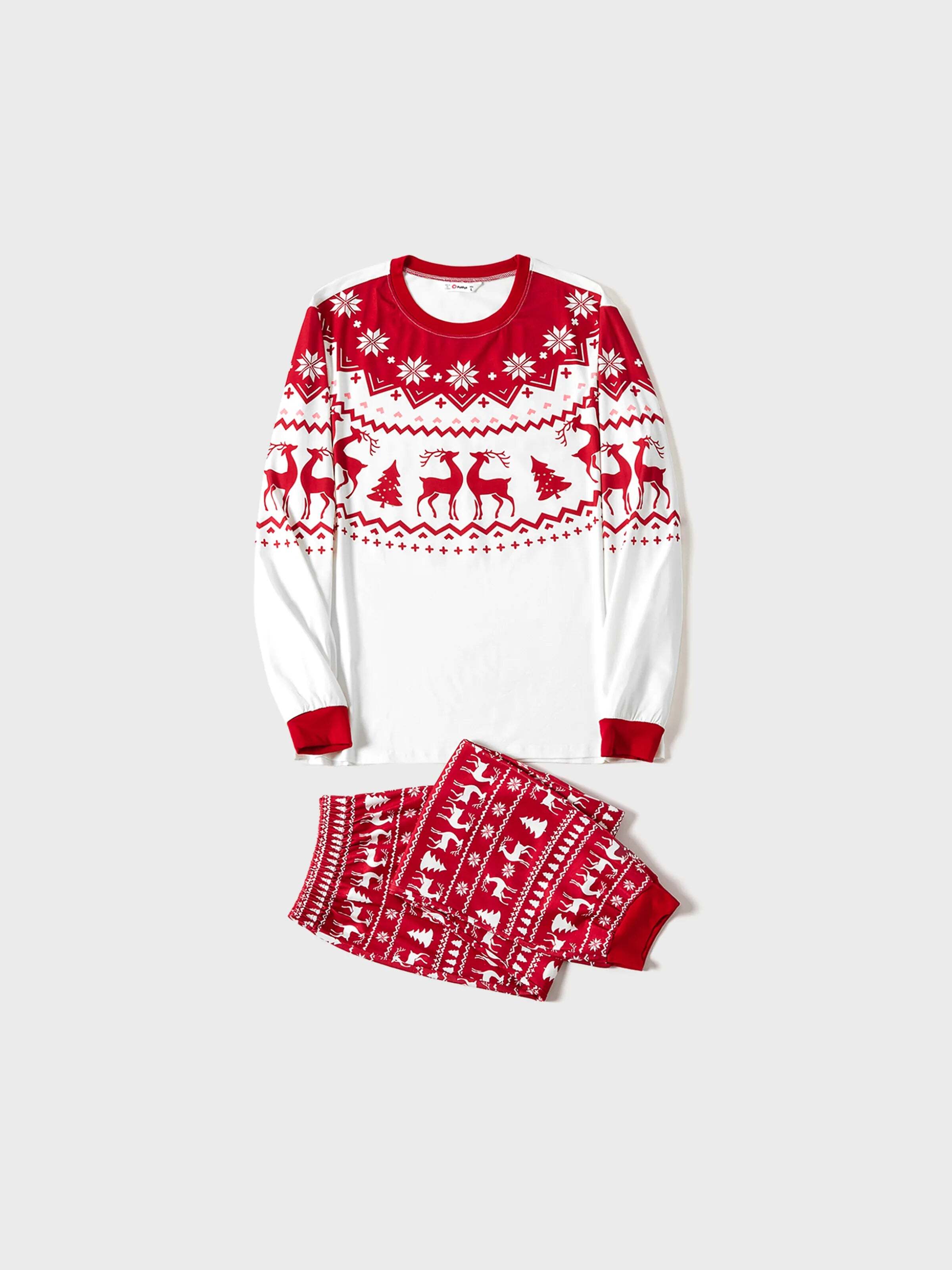 Christmas Reindeer and Snowflake Print Family Matching Pajamas Sets with Christmas Socks Red