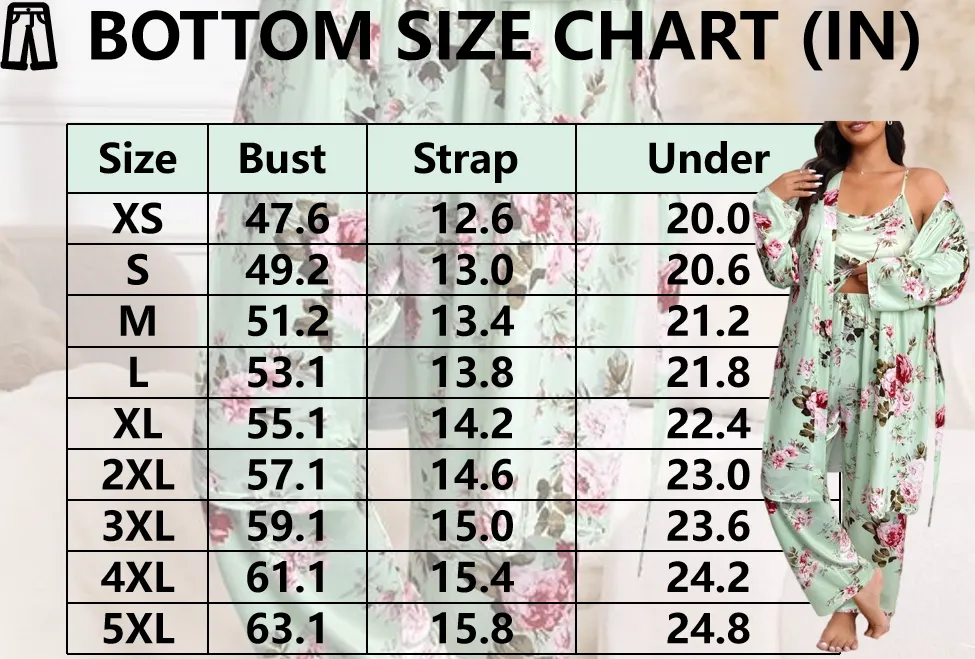 3-Piece Set Floral Print Belted Lounge Robe & Cami Top & Elastic