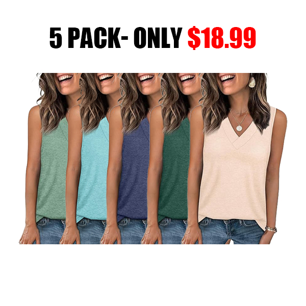🎁✨Women's Sleeveless V-Neck Slimming Loose Fit Casual Tank Top T-Shirt