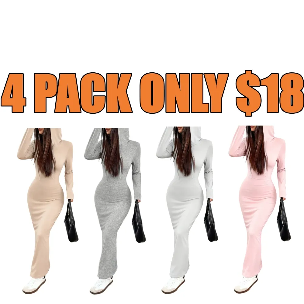 Hooded Slim Knit Dress Fall Winter Daily Wear