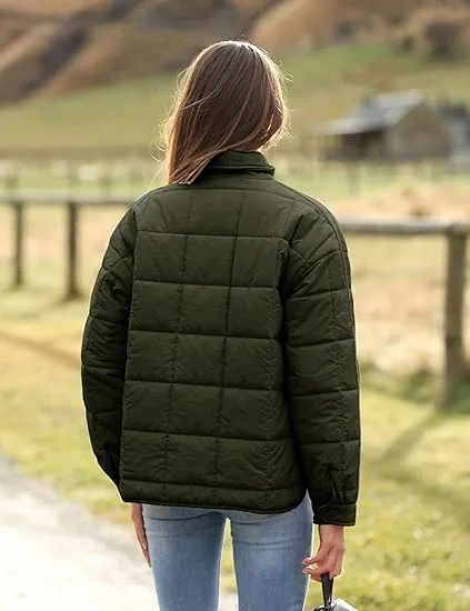 Womens Quilted Puffer Jackets Lightweight Zipper Short Padded Coat With Pockets