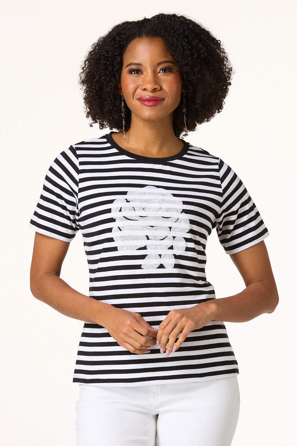 Stripe Sequin Rose Top