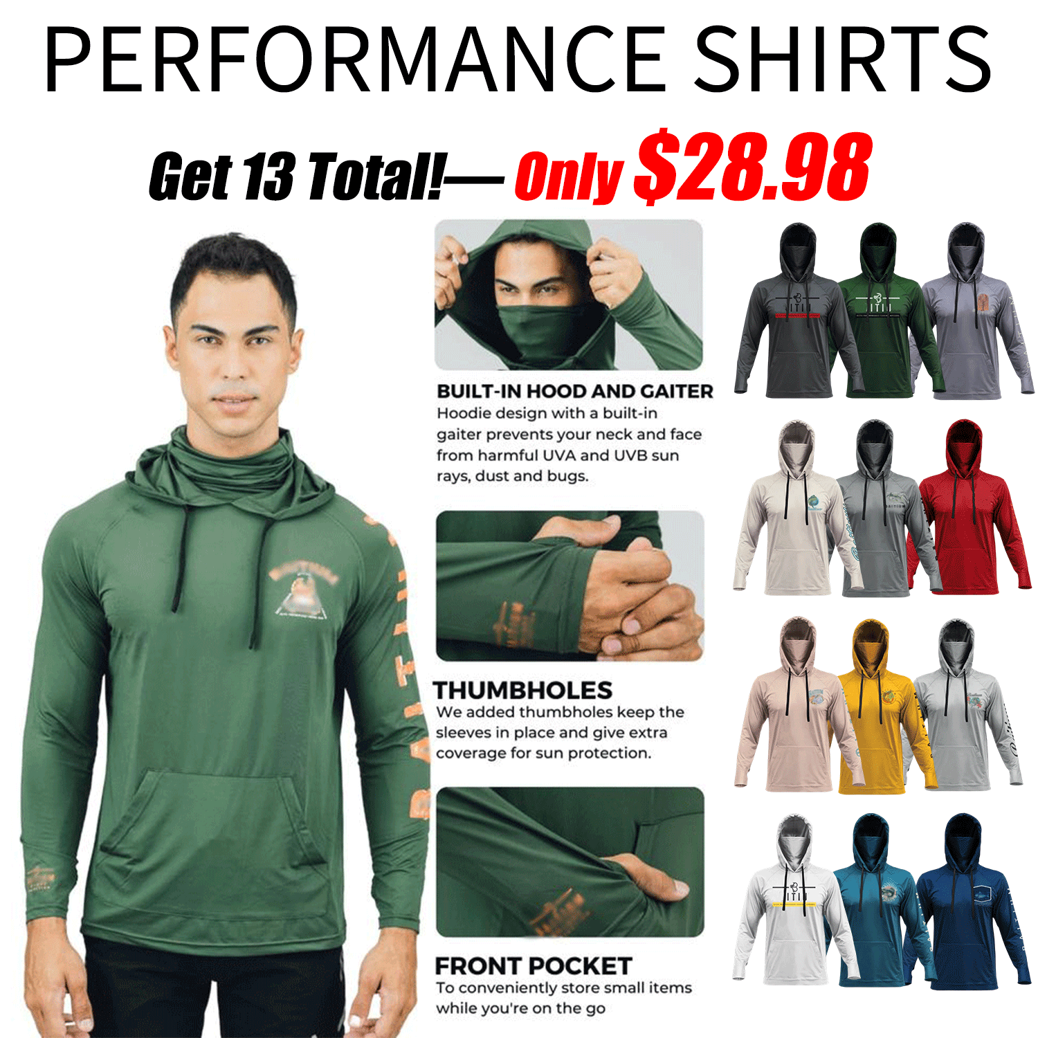 ⭐Men’s Hooded UPF 50 Work & Fishing Shirt with Built-In Face Gaiter