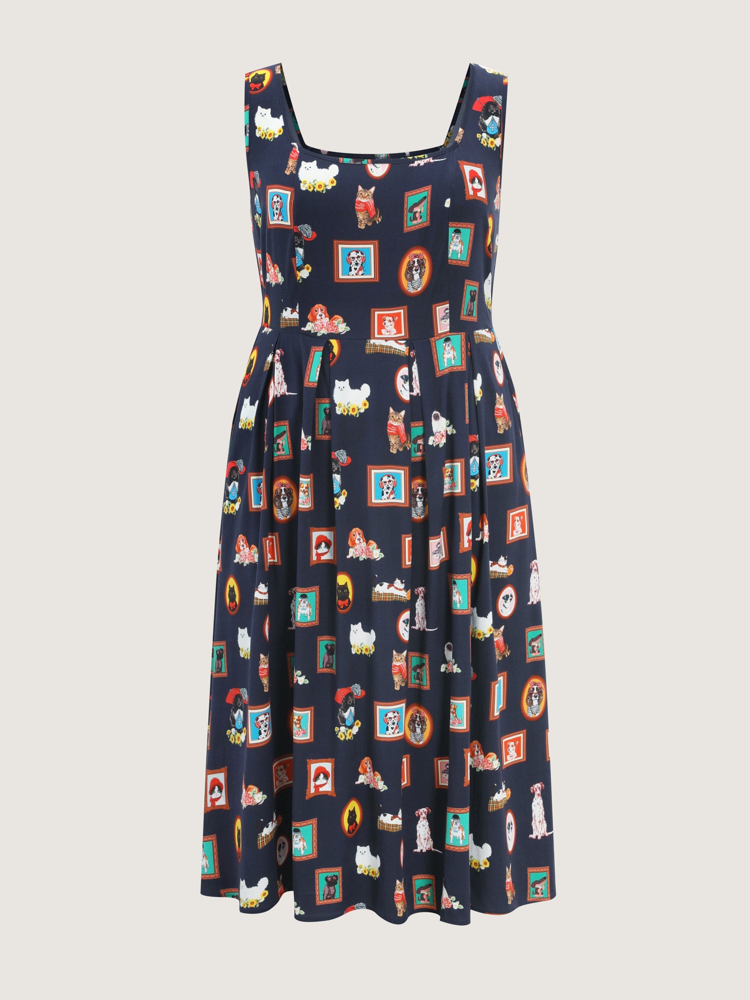 Pet Print Shirred Stretchy Back Midi Dress
