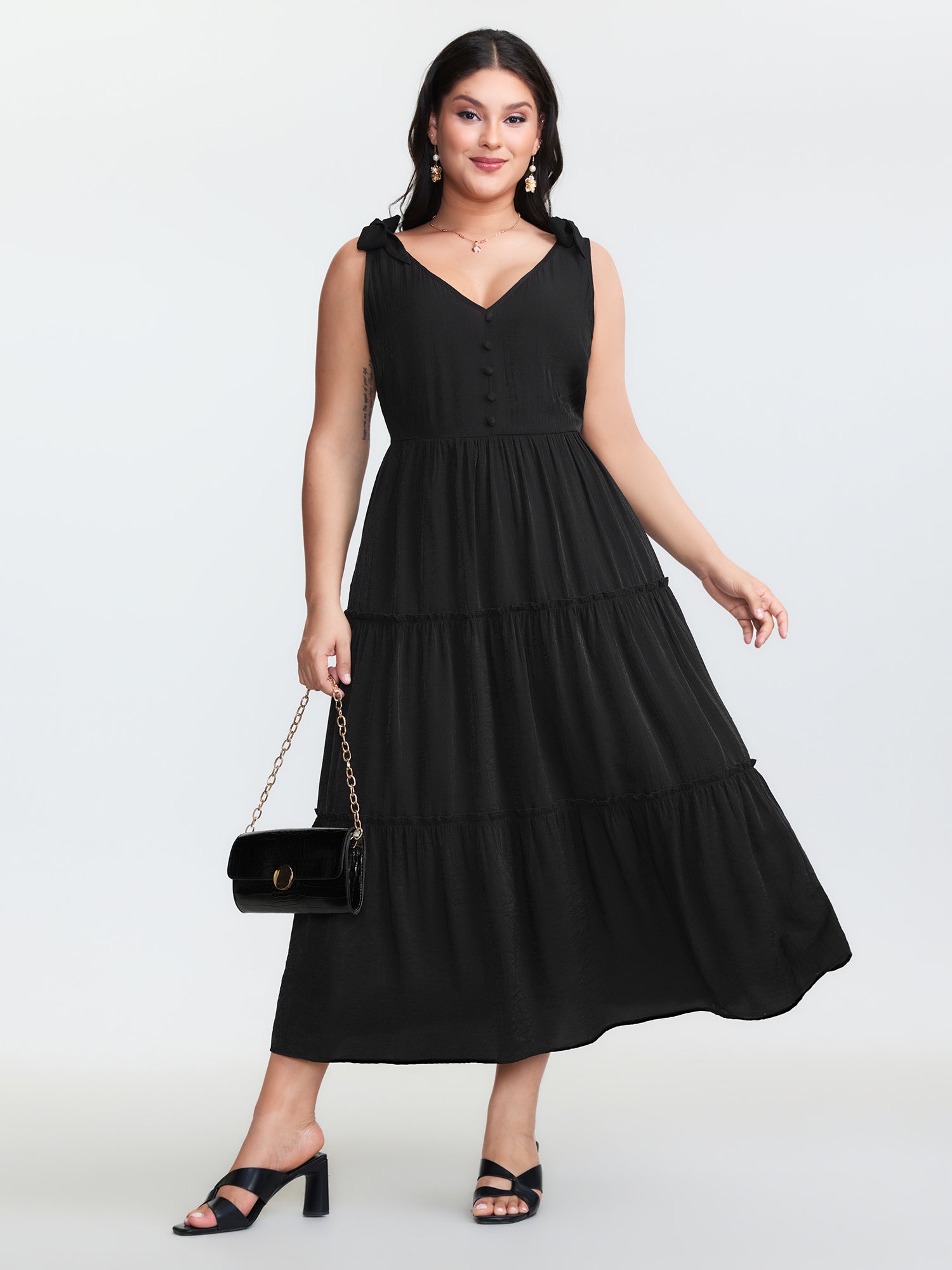 Classic Shoulder-Tie Tiered Maxi Dress