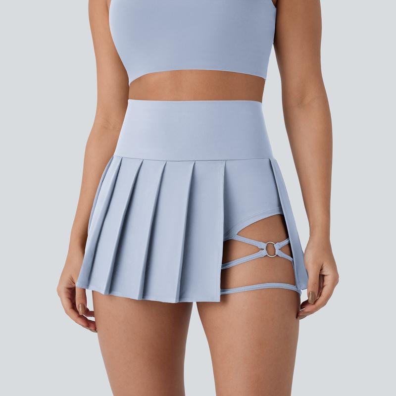 High-Waisted Pleated 2-in-1 Active Mini Skirt with Shorts