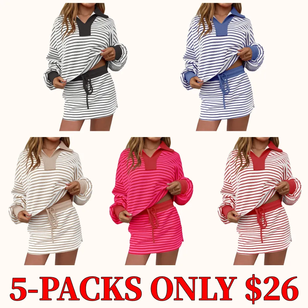 Striped two-piece casual sweatshirt dress set
