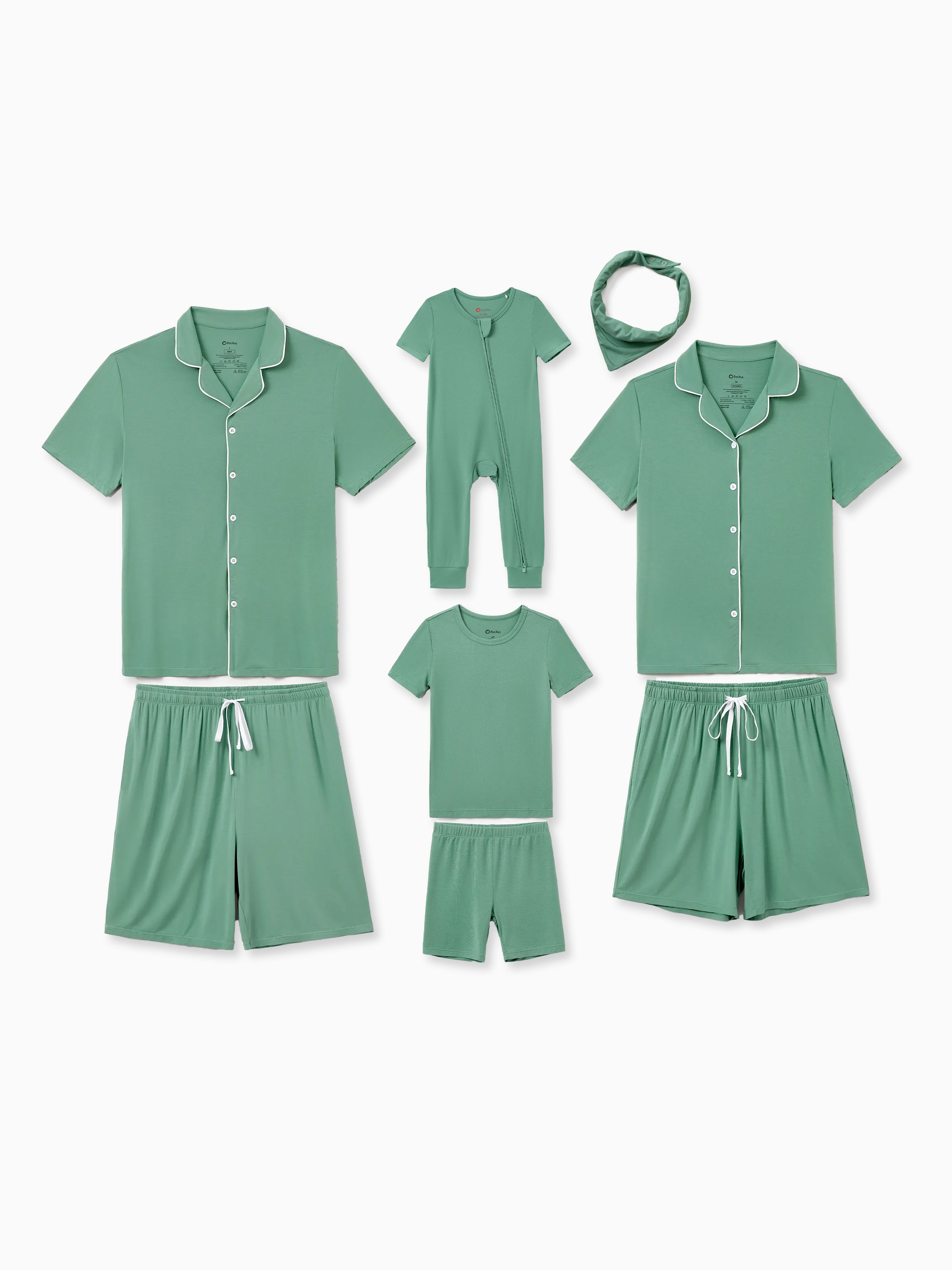Family Matching Bamboo Pajamas Buttery Soft Bamboo Viscose PJs for Men Women Kids Toddler Baby, Solid Color Short Sleeve Shirt & Shorts Sleepwear Green