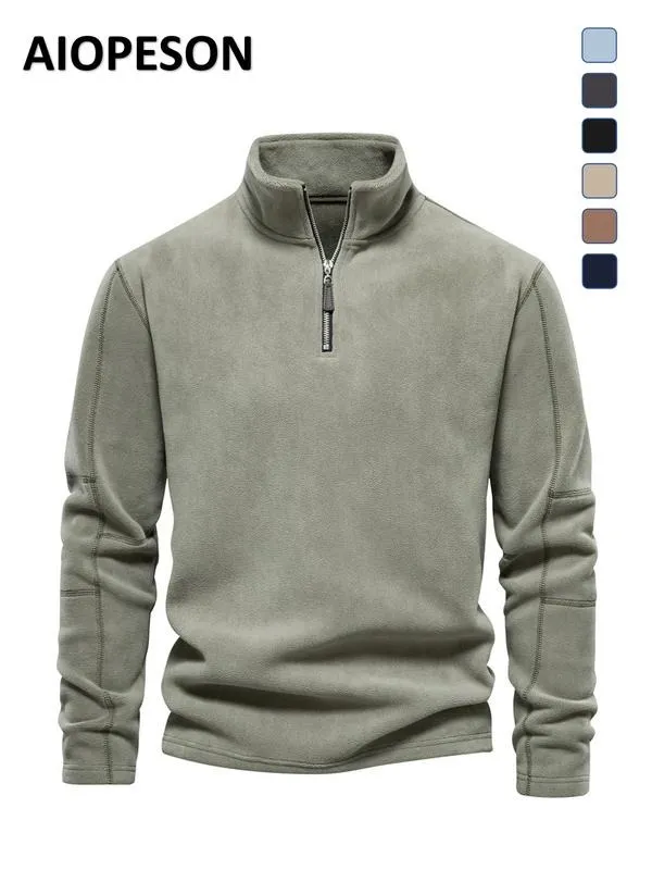 Men's Solid Half Zip Funnel Neck Polar Fleece Sweatshirt