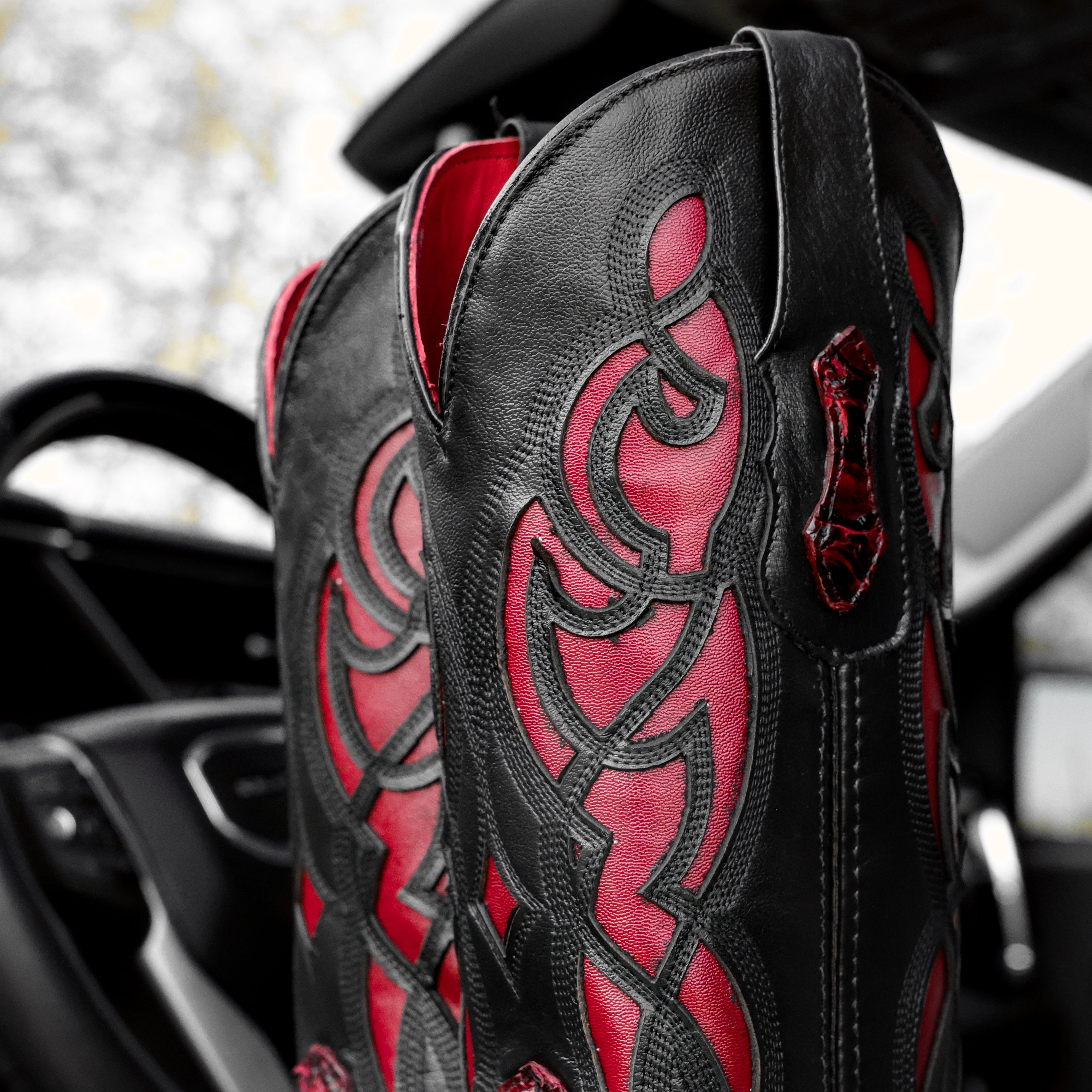 Genuine Black Cherry Pirarucu Boots - Square Toe