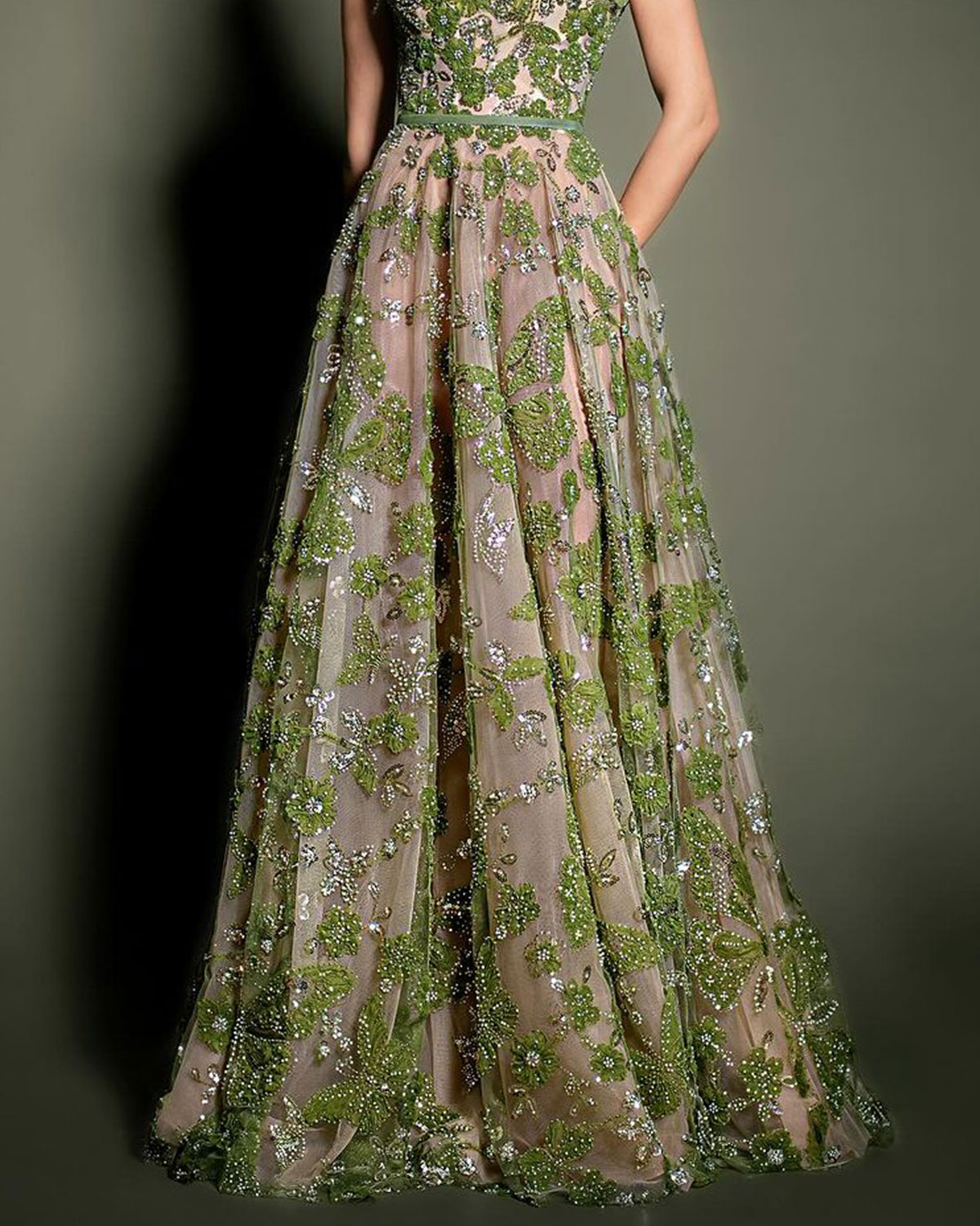 Green Embroidered Sequin Dress