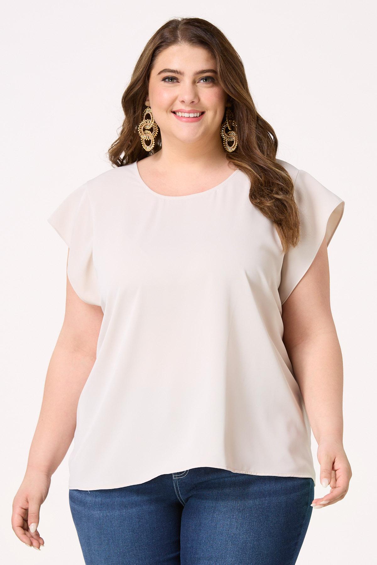 Plus Size Solid Cap Sleeve Top