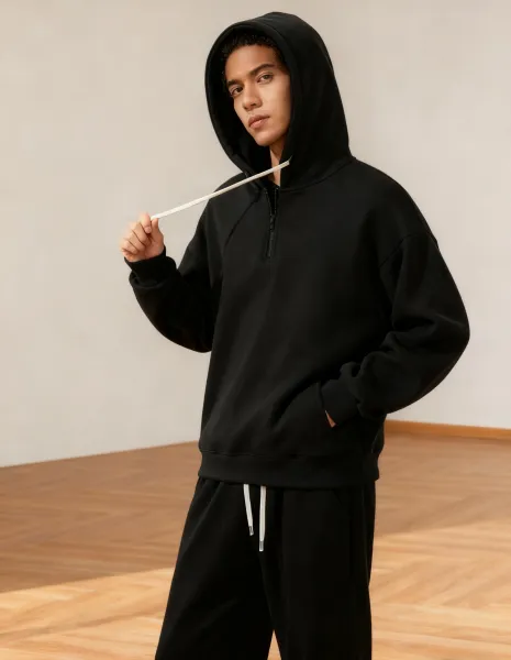 Fit Casual Drop Shoulder Half Zip Hoodie