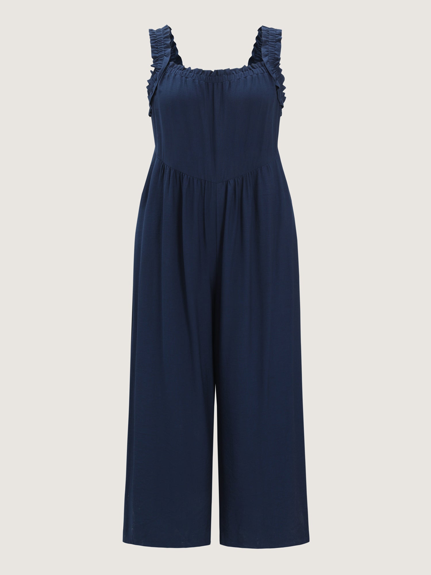 Shirred Wide-Straps Wide-Leg Jumpsuit