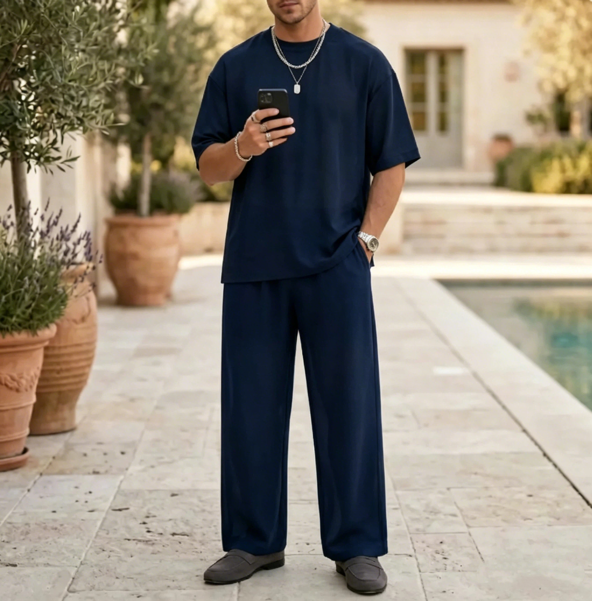 Men's Spring/Summer Minimalist Oversize Sheer Set Cool Breathable Chiffon