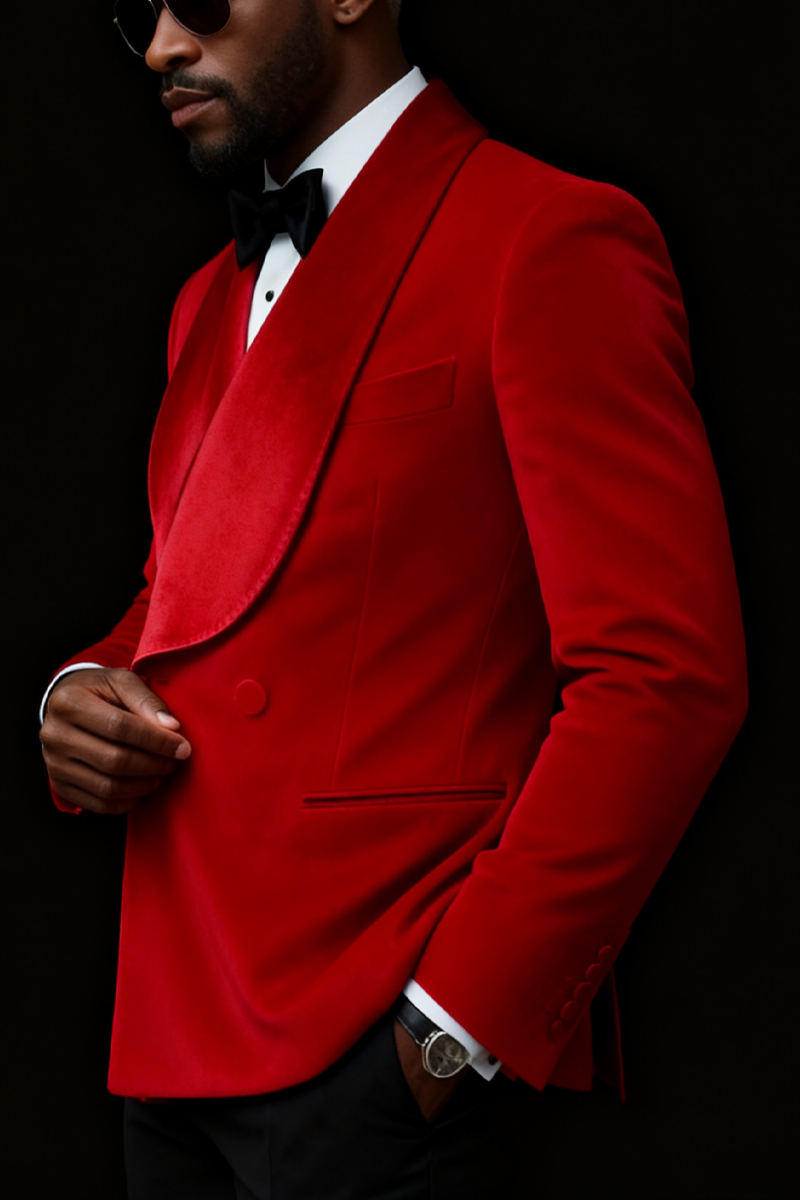Men's Red Velvet Double-Breasted Blazer
