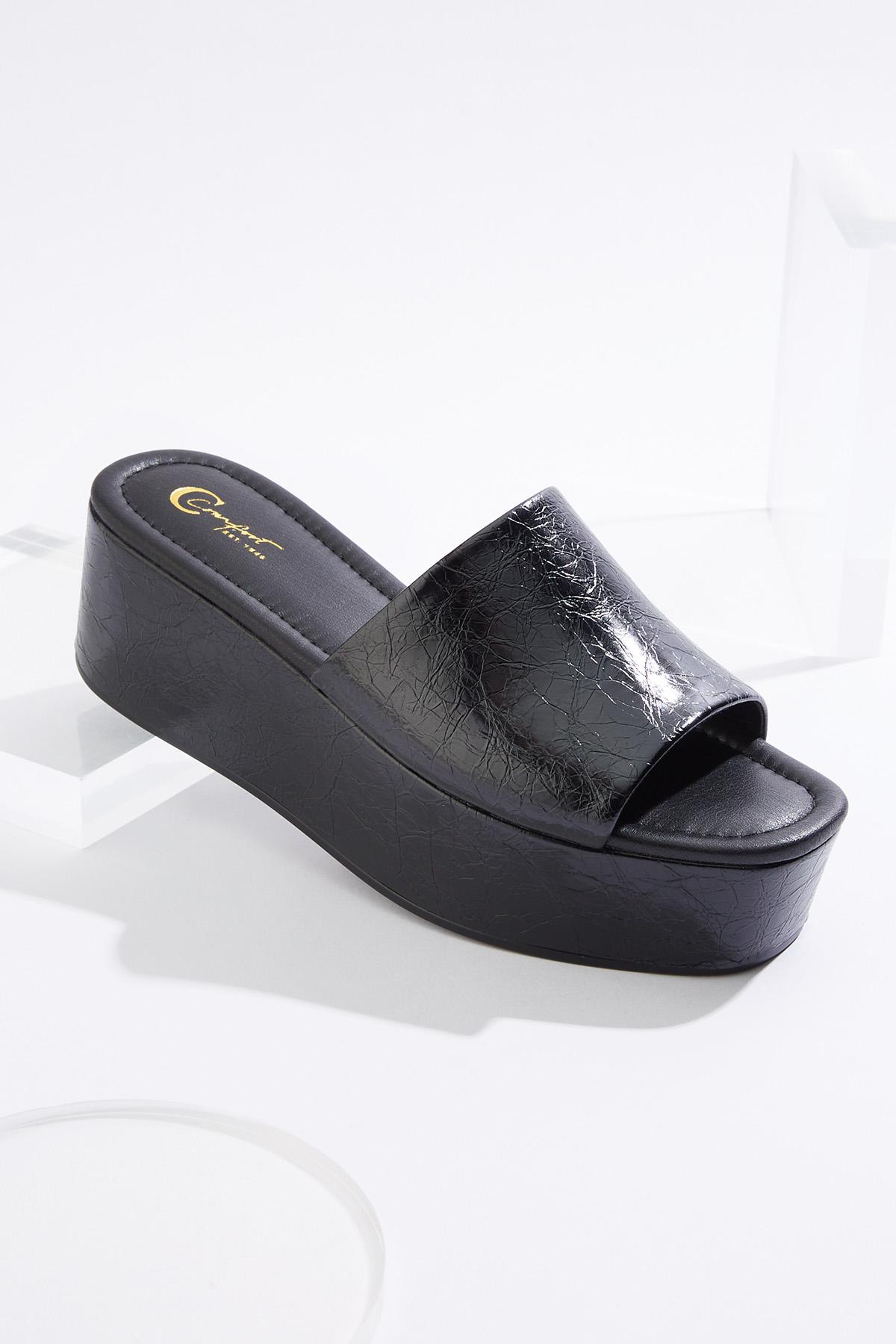 Crackle Faux Leather Platform Sandals