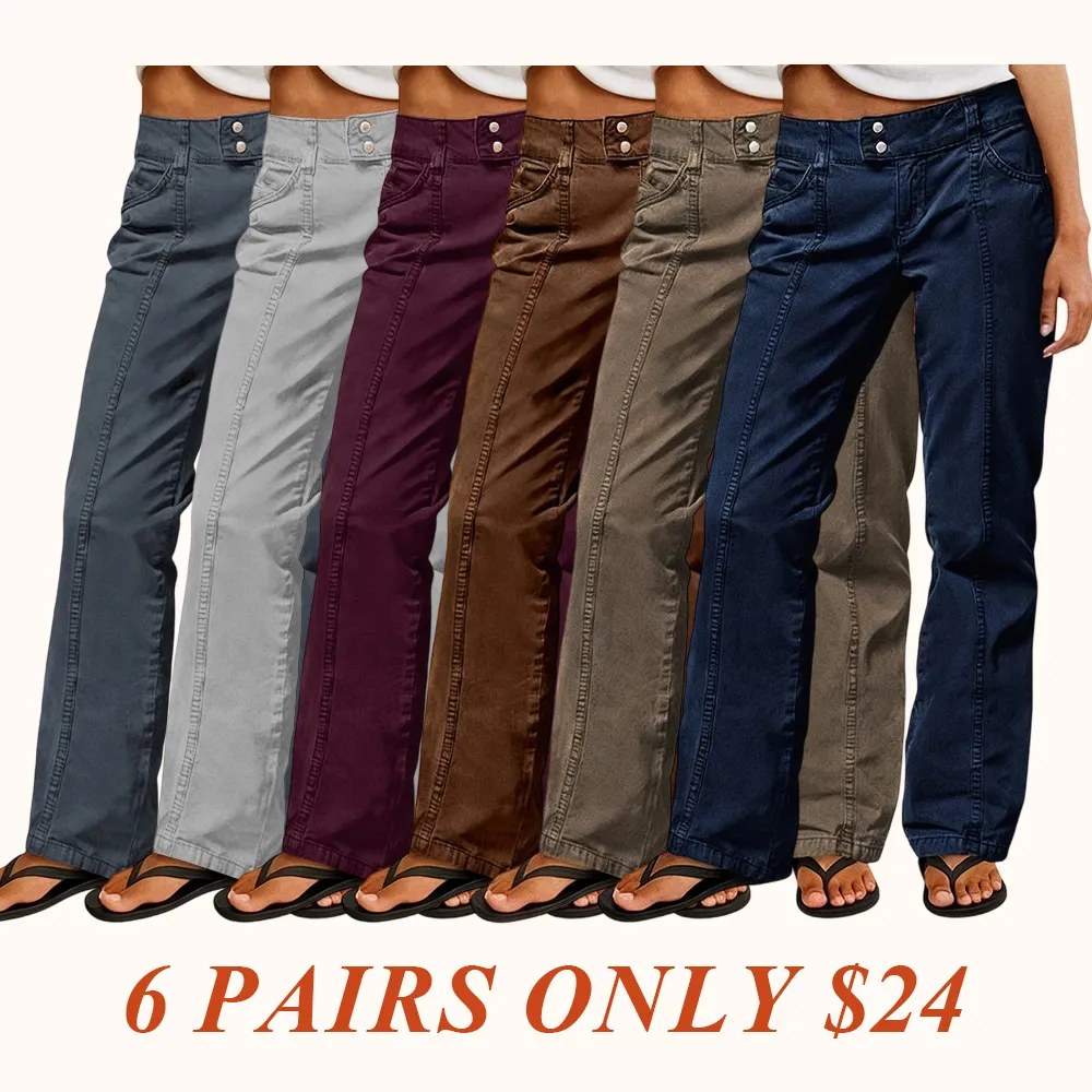 Mid Rise Straight Leg Pants women’s clothes Stretchy Fabric