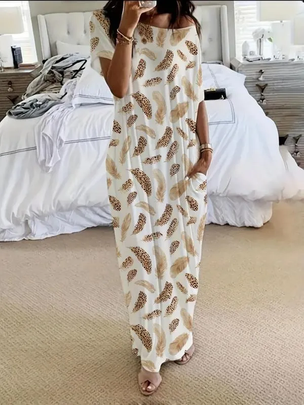 Women's Solid Color Batwing Sleeve Lounge Dress, Casual Comfy Short Sleeve Nightdress for Daily Wear