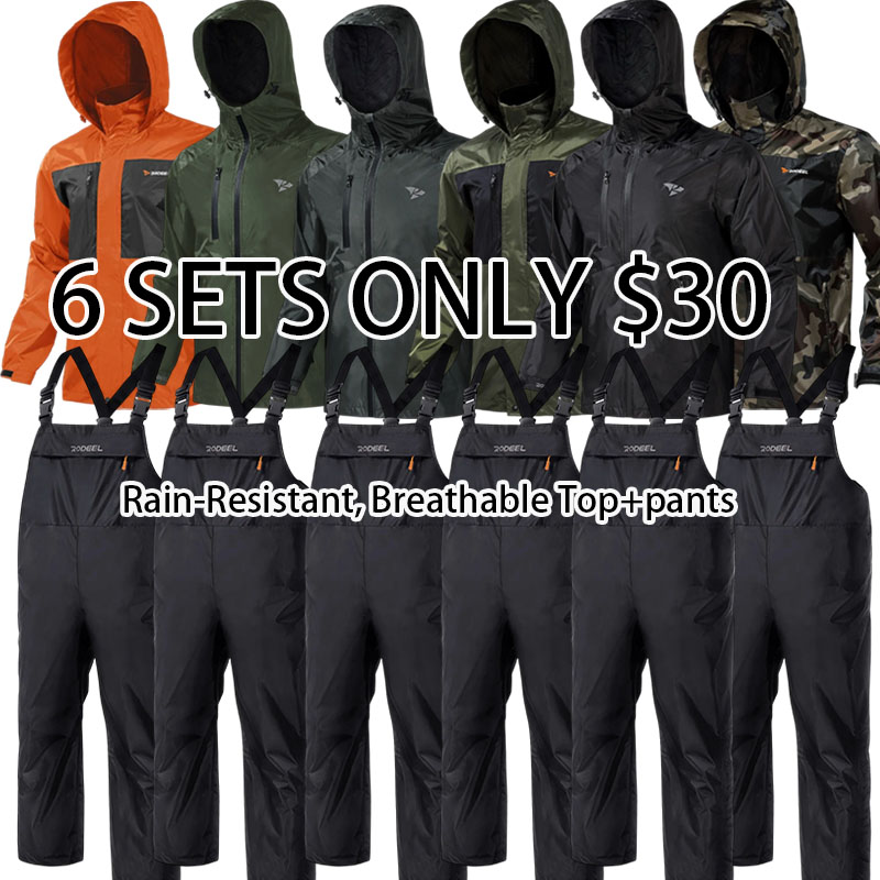 Waterproof Bib Overalls Rain Suit Men Lightweight Breathable Full Zip Hooded Jacket Durable Rain Coat Weatherproof Rainwear