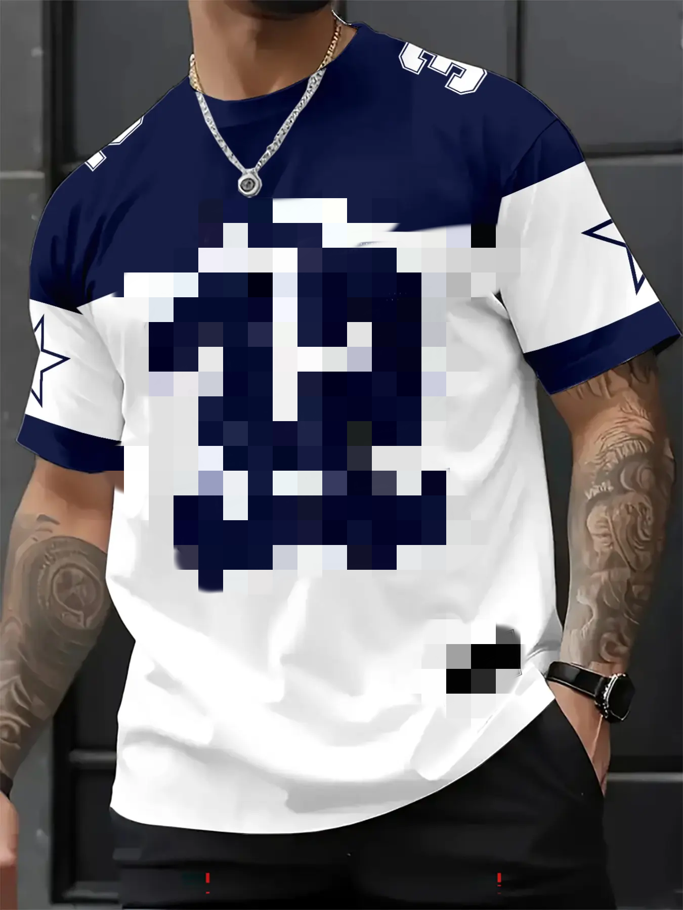 Men's Casual Round Neck Short Sleeve T-Shirt, 3D Star Number Print Football Jersey, Fitted All Seasons Sports Shirt