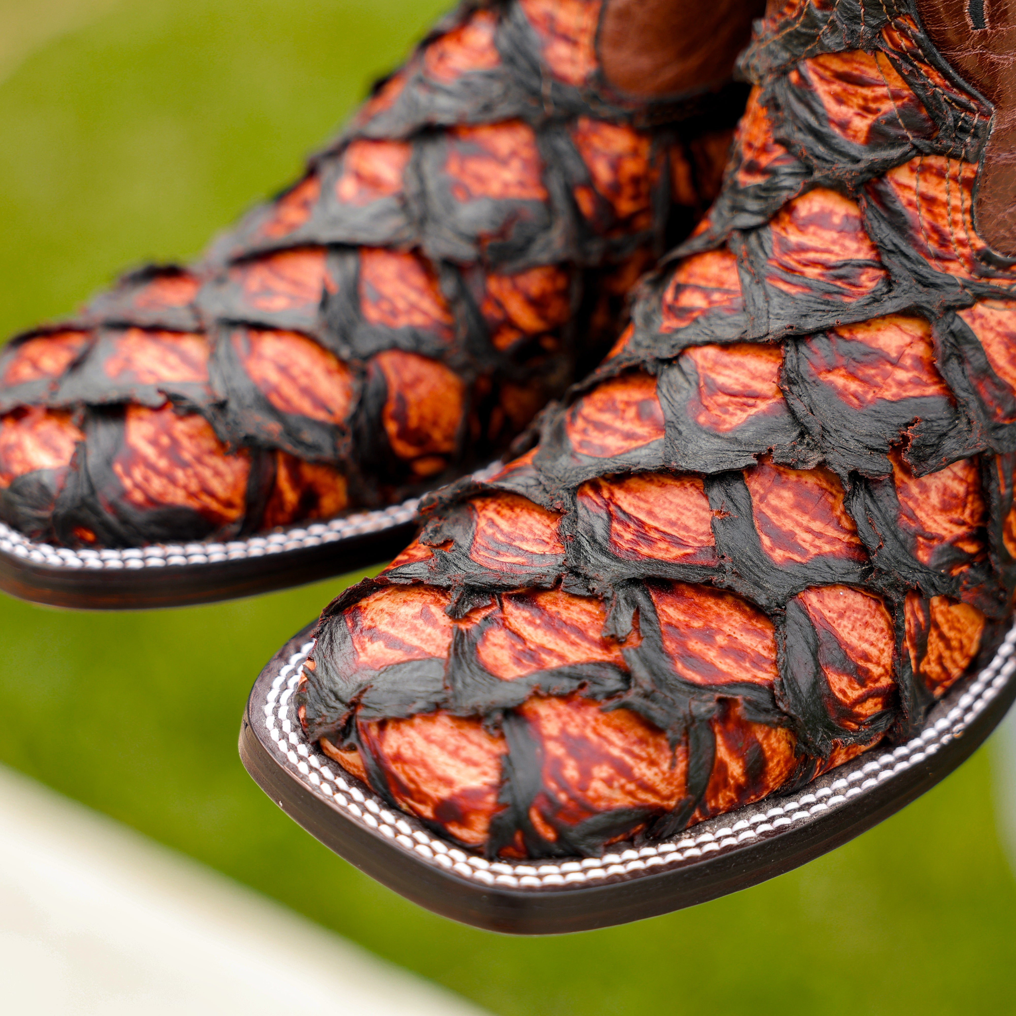 JUMBO Cognac Pirarucu Leather Boots - Square Toe