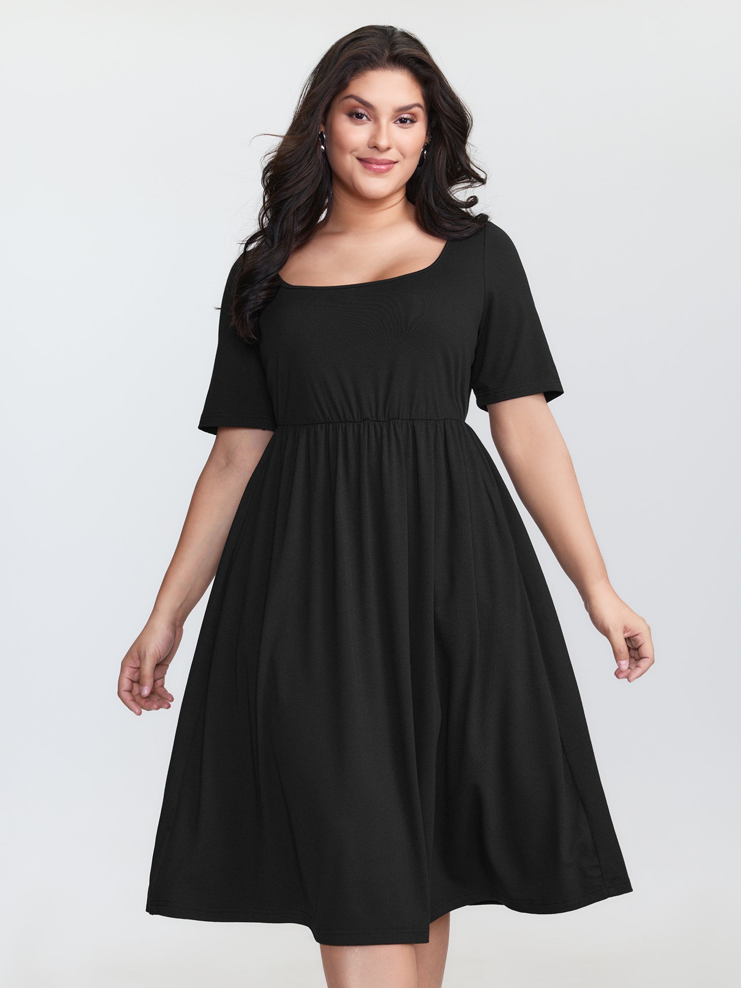 Supersoft Round Neckline Plain Midi Dress