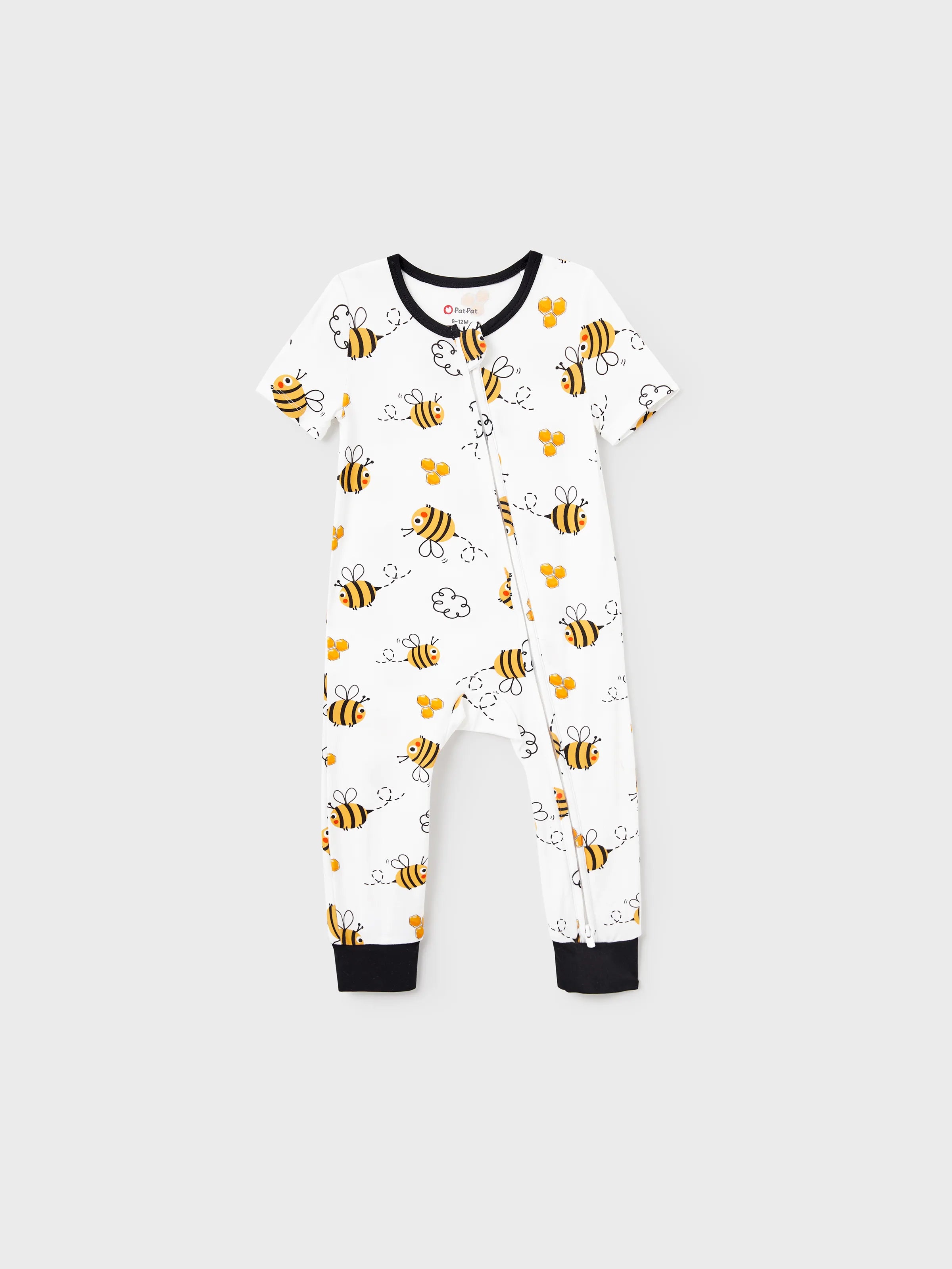 Family Matching Bamboo Pajamas Soft Bamboo Viscose PJs for Men Women Kids Toddler, Cute Bee Print Sleepwear with Short Sleeve Top and Long Pants White