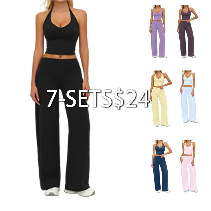 Women's Strappy Crop Top & Straight-Leg Pants Fitness Set – Gym to Casual Wear