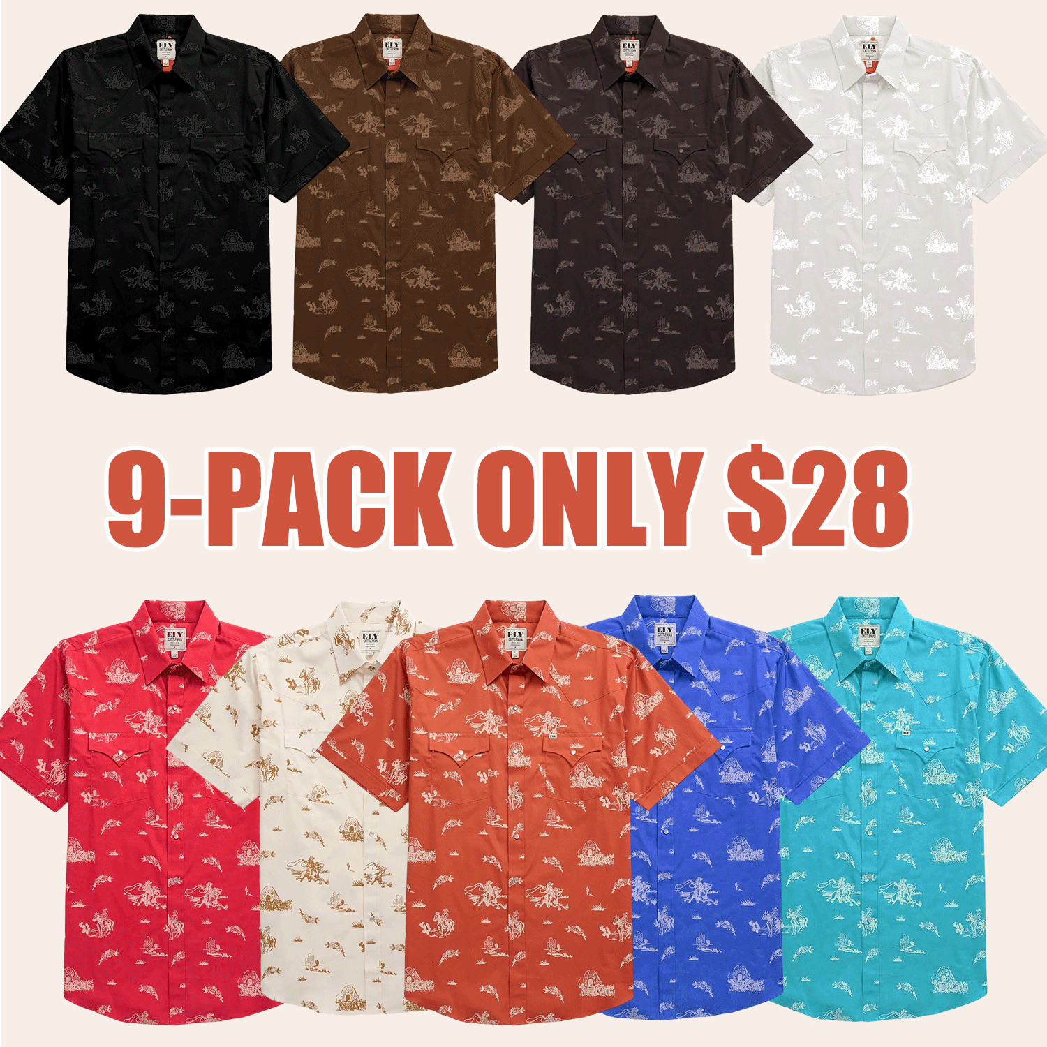 Men’s Cowboy Print Western Snap Shirt