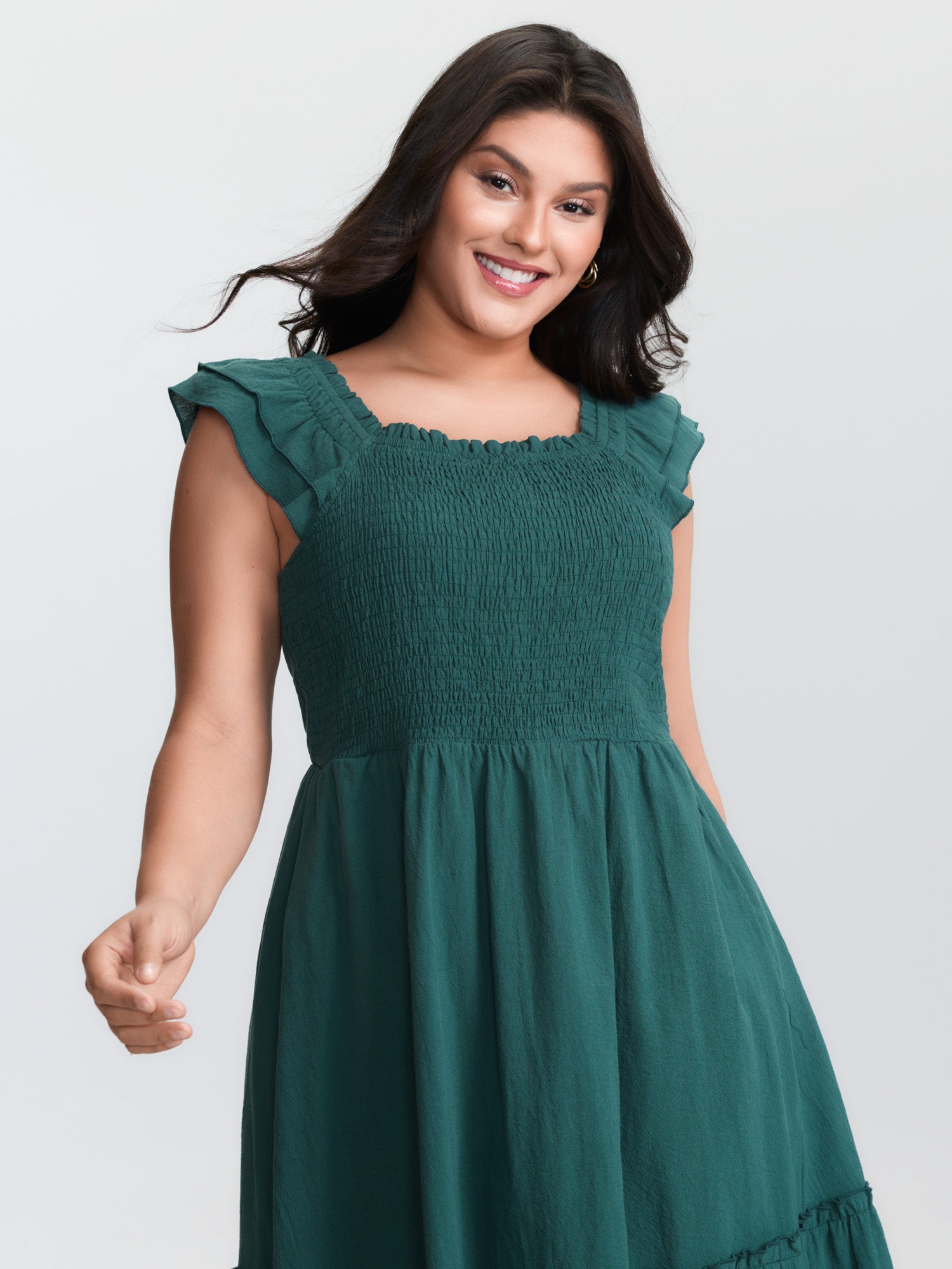 Pure Cotton Shirred Bodice Midi Dress