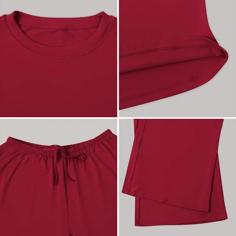 Women's 2-Piece Activewear Set Long-Sleeve Crop Top & Wide-Leg Pants Stretchy Fabric