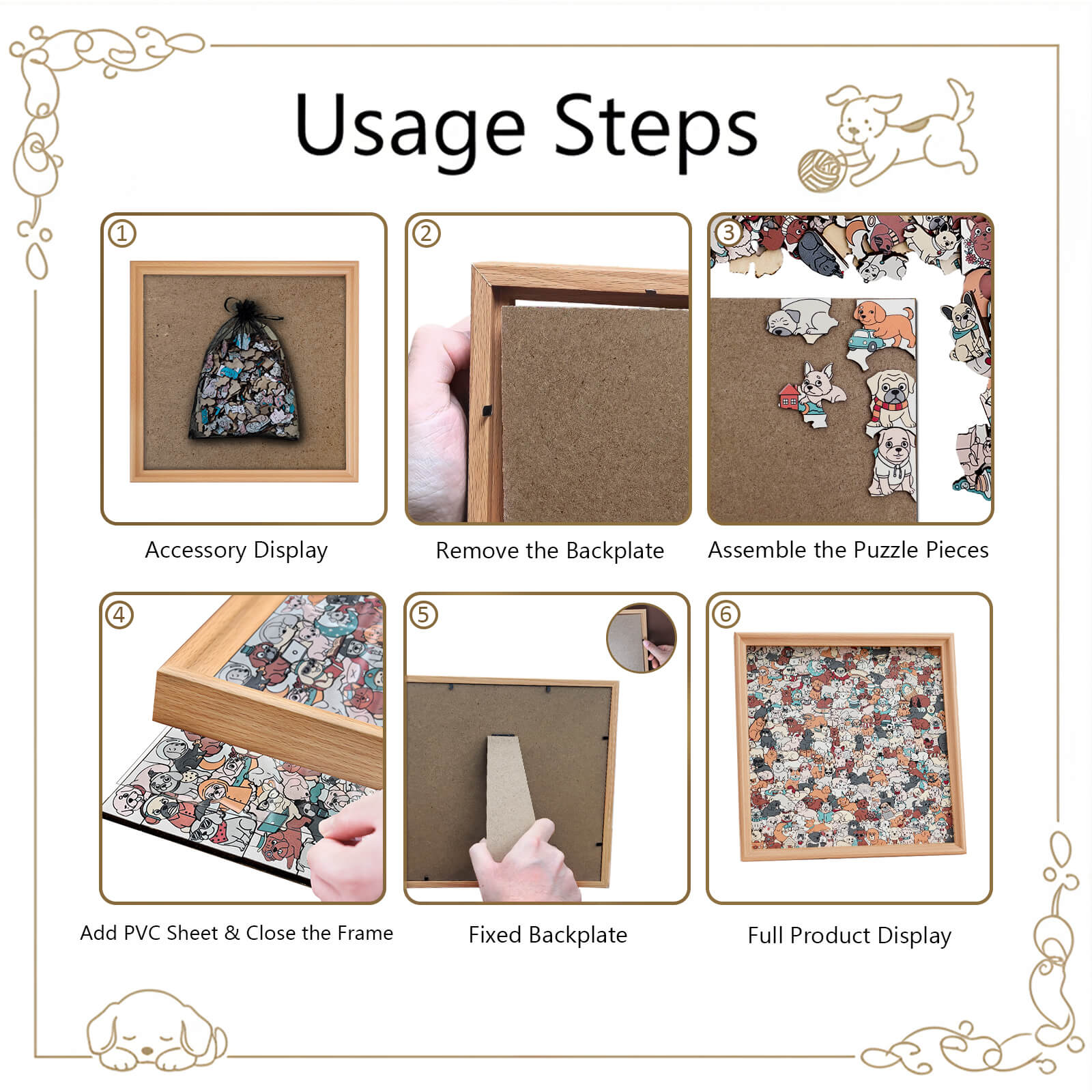 195 Pcs Morandi-Colored Cute Dog Shaped Square Wooden Jigsaw Puzzle