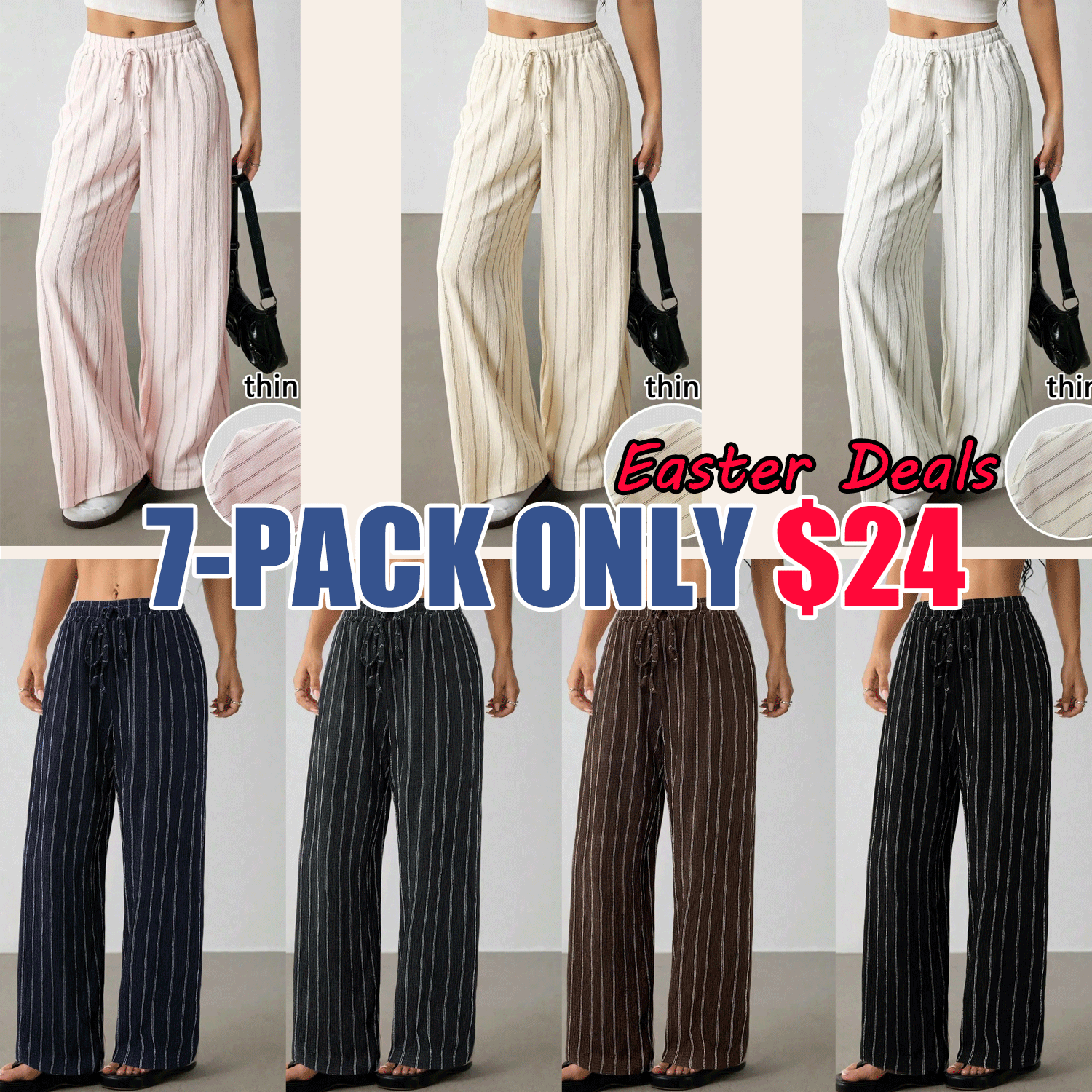 🔥Easter Sale!Women's Striped Waist-Tie Straight-Leg Loose Streetwear Pants