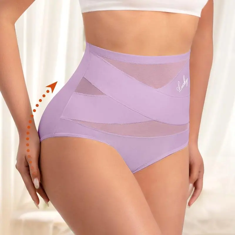 Women's High-Waist Panties,Cross-Mesh Panel Underwear,Ultra Soft Comfort Fit Briefs
