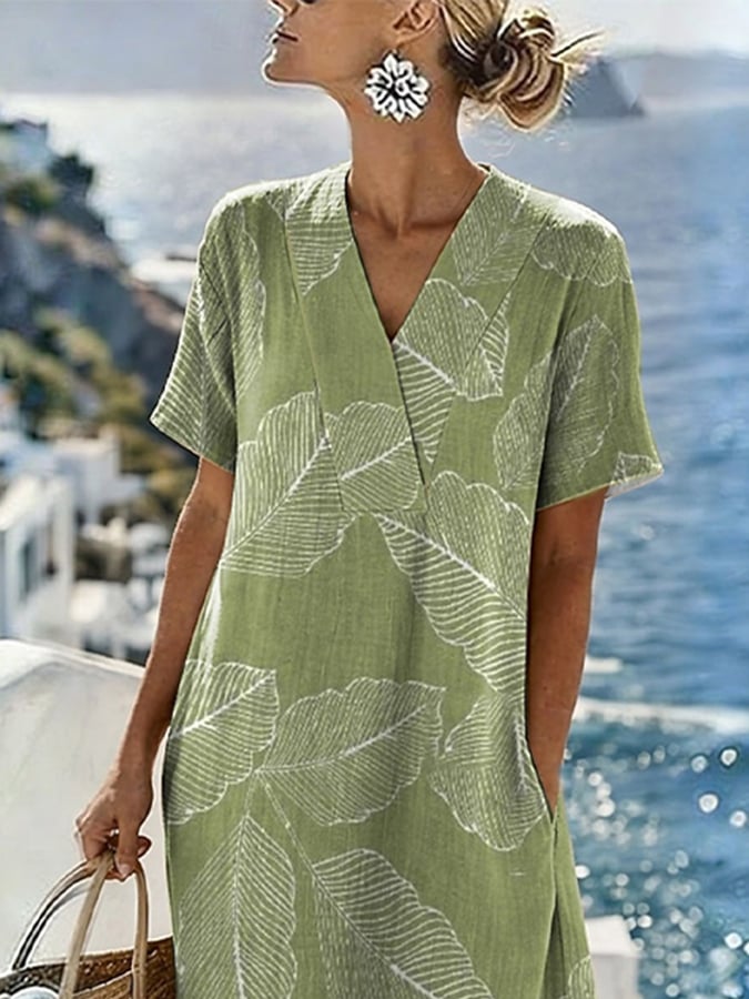 Women's Casual V-Neck Striped Loose Dress- Fast Shipping
