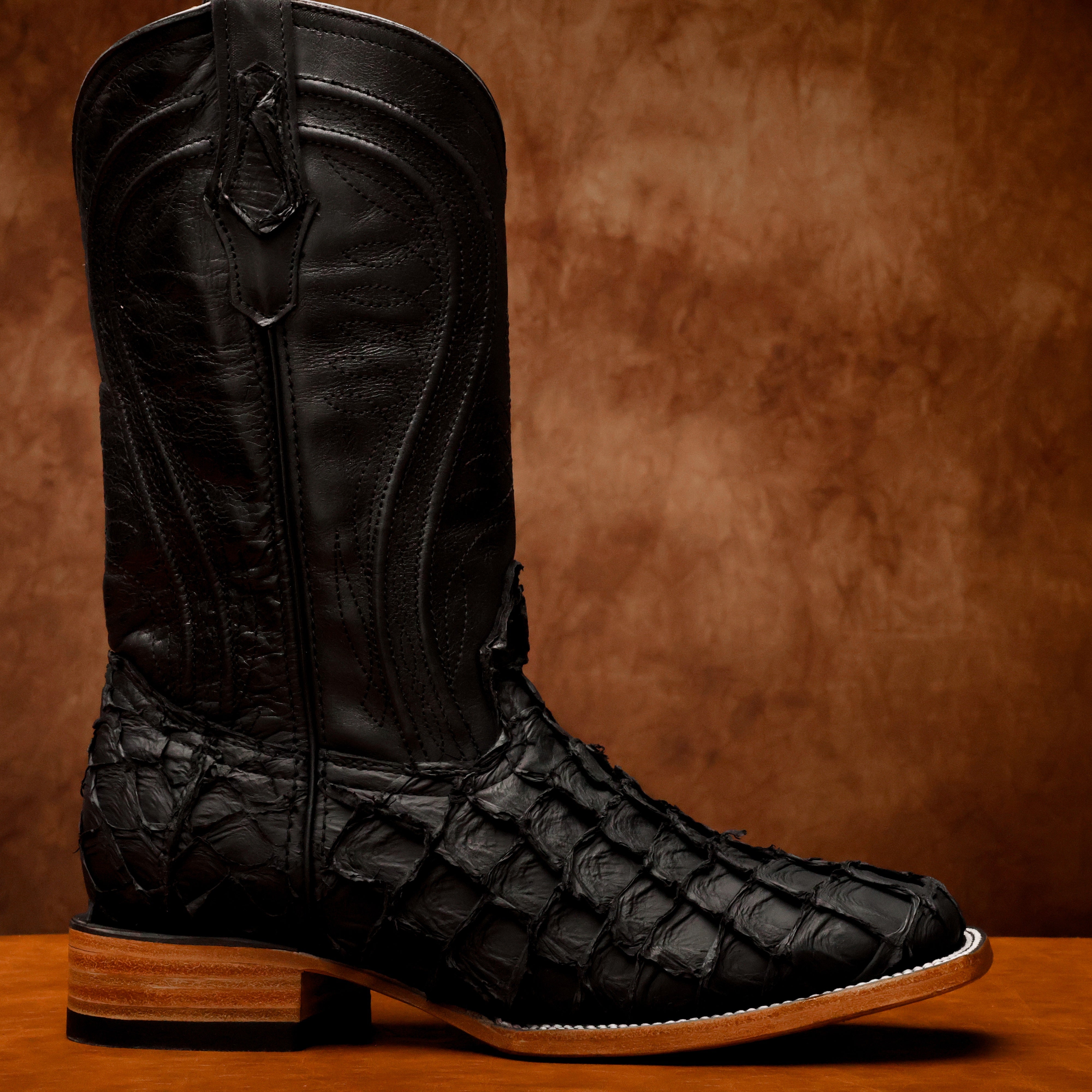 AUTHENTIC Black Pirarucu Boots - Square Toe