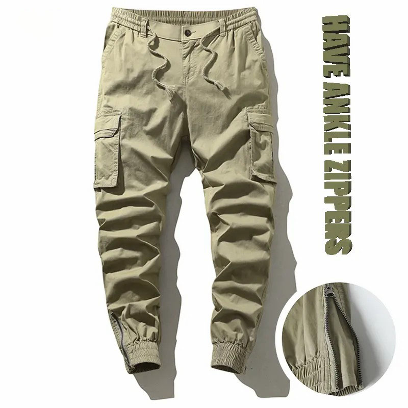 Men’s Military Green Cargo Pants – Stretch Tactical Work Pants with Multi Pockets & Zippered Cuffs