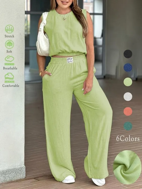 Women's 2-Piece Solid Color Tank Top & Wide Leg Pants Set