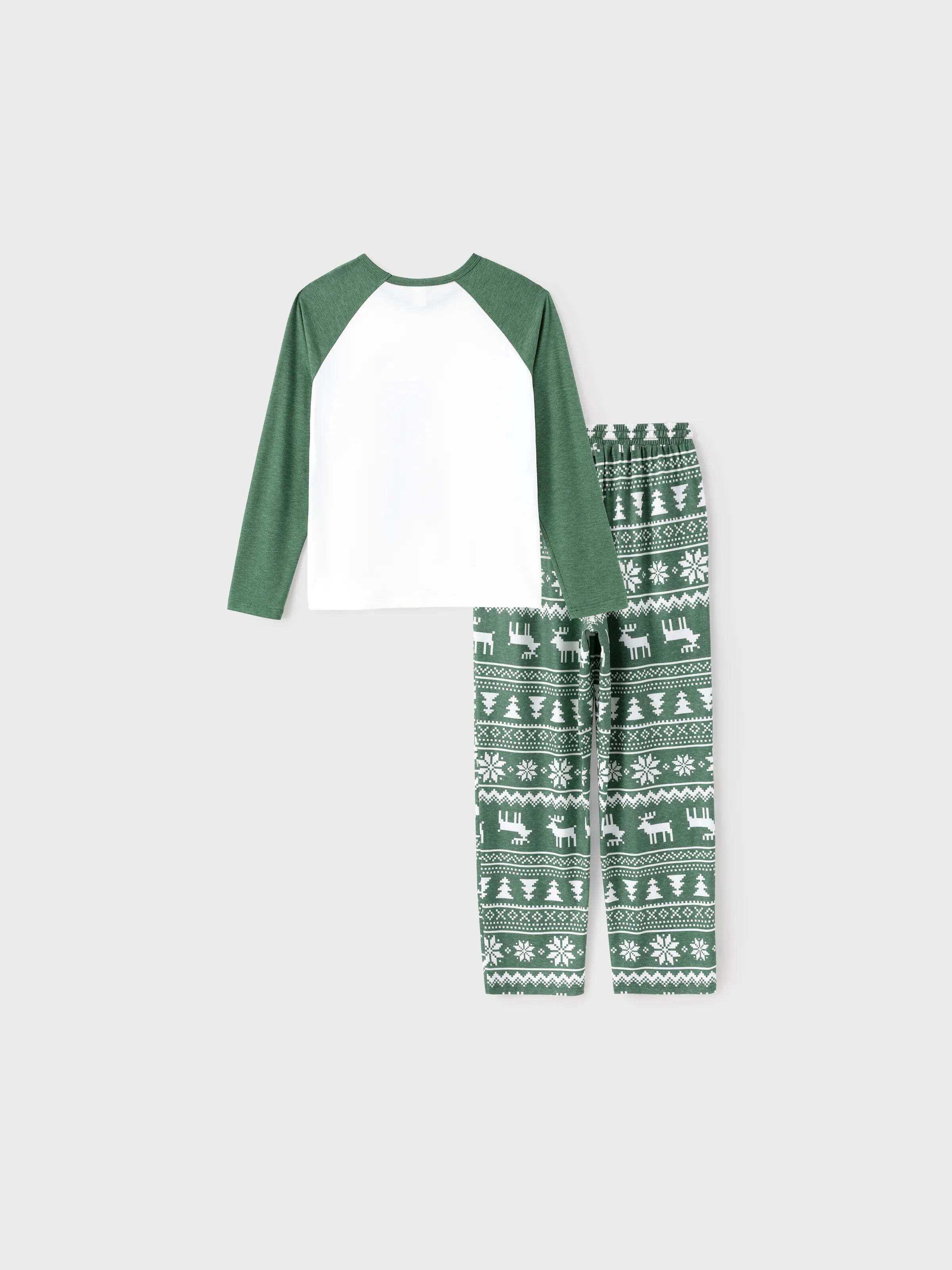 Christmas Matching Family Pajamas Set Reindeer and Snowflake Green Print PJS with Christmas Socks Dark Green