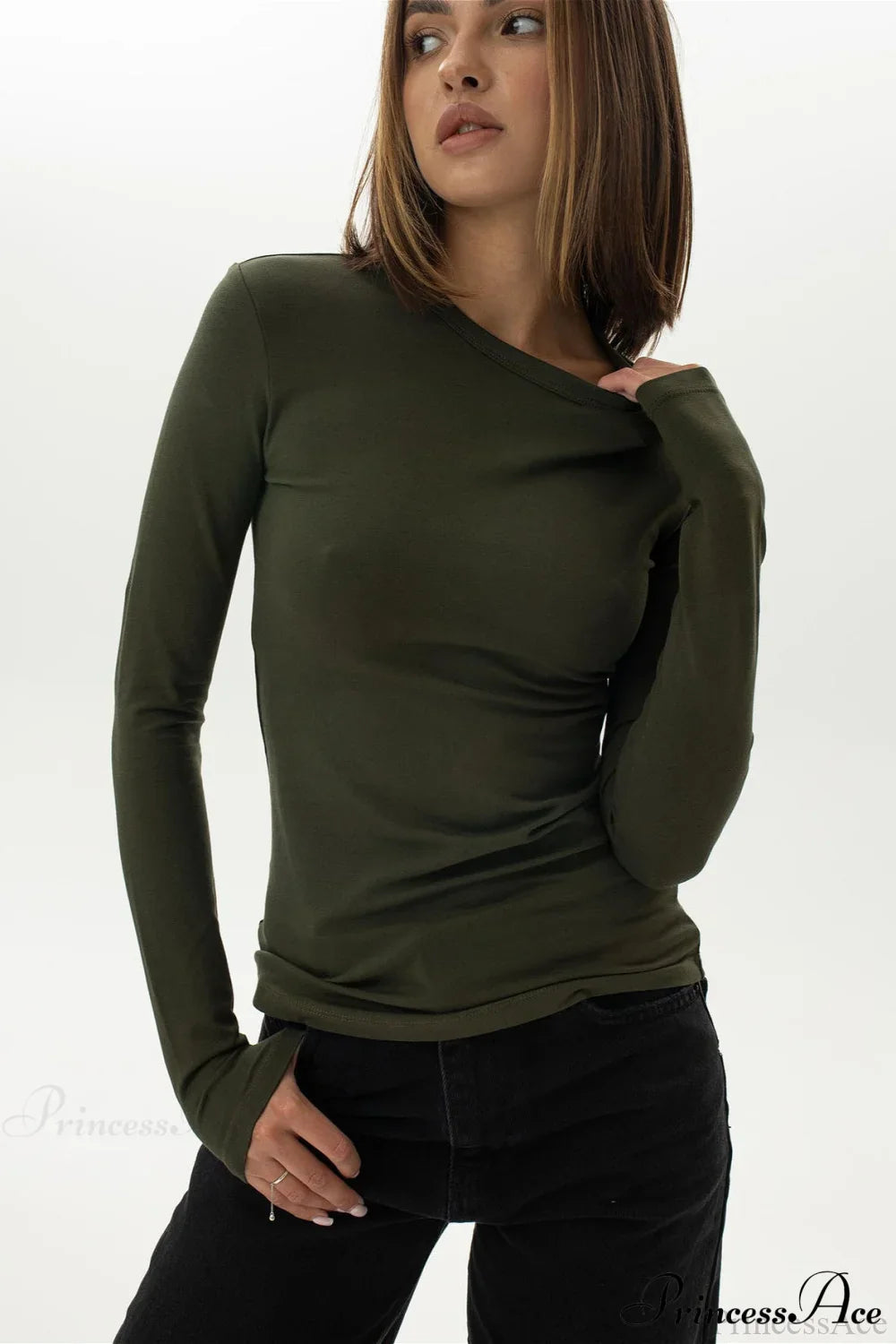 Plain Classic Solid Crew Slim Slim Crew Neck Long Sleeve Tee