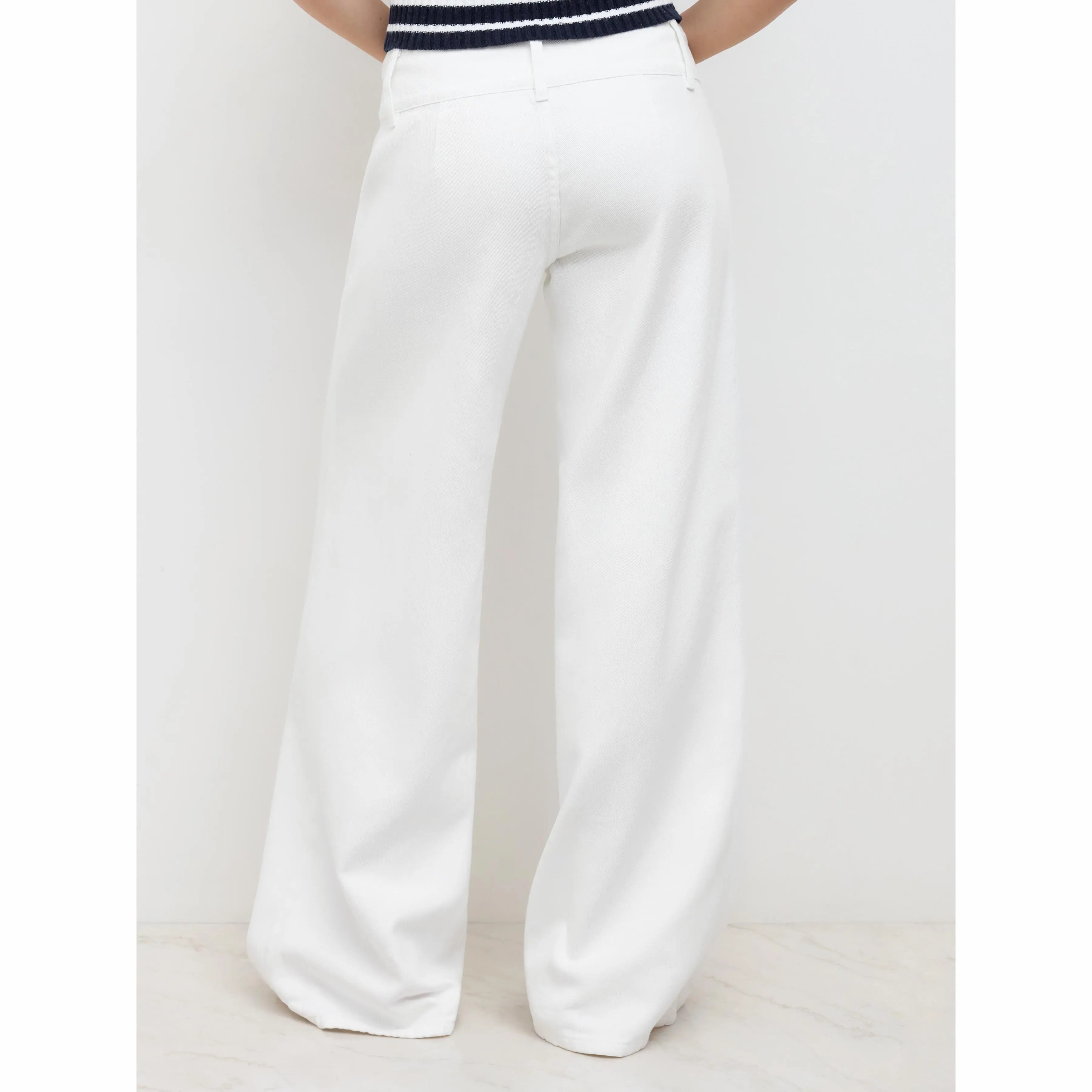 Women's Y2K Low Rise Wide Leg Jeans – 100% Cotton Triple Button Denim Trousers