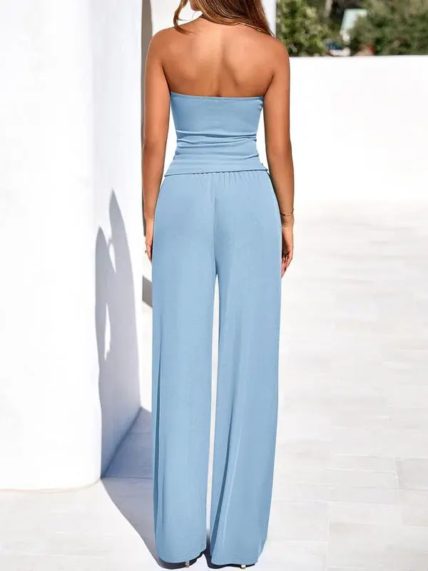Two-Piece Sets For Women Summer Ribbed Strapless Twist Knot Tube Top Pants Set