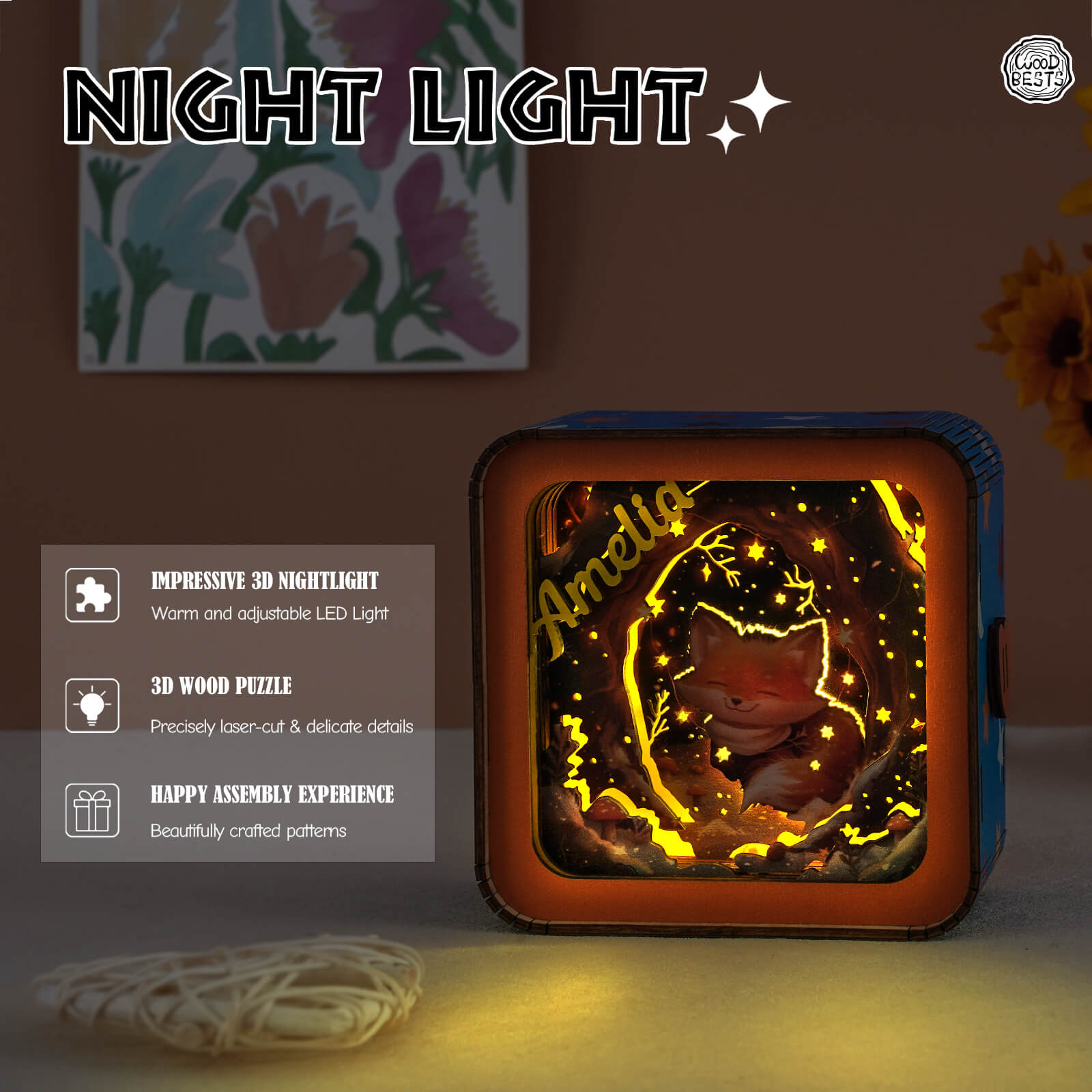 Star Fox Kit - Personalized 3D Wooden Puzzle Night Light