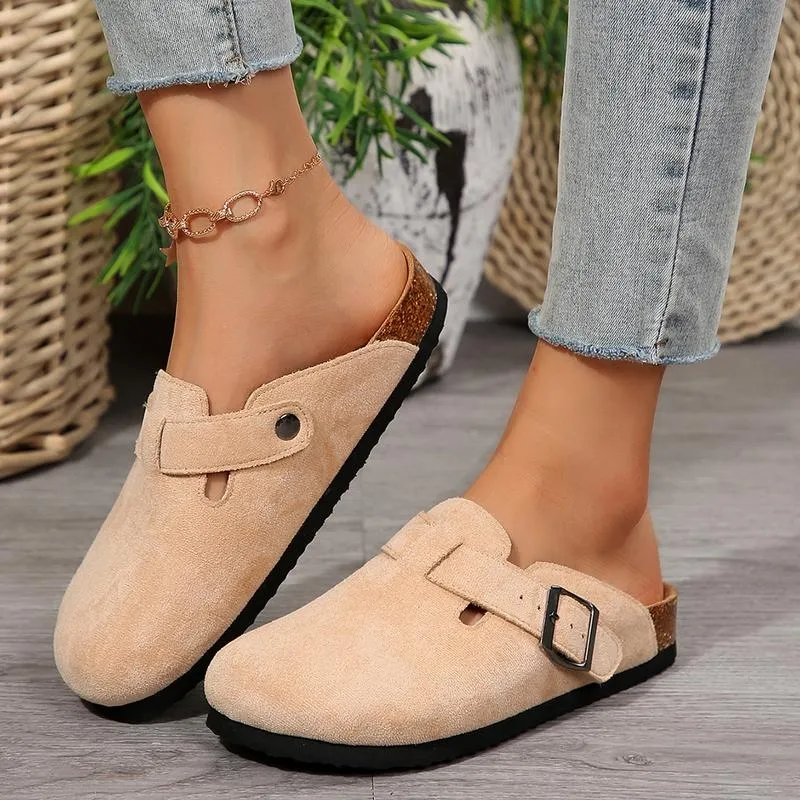 Round-Toe Cork Insoles Flat Buckle Fashion Walking Shoes