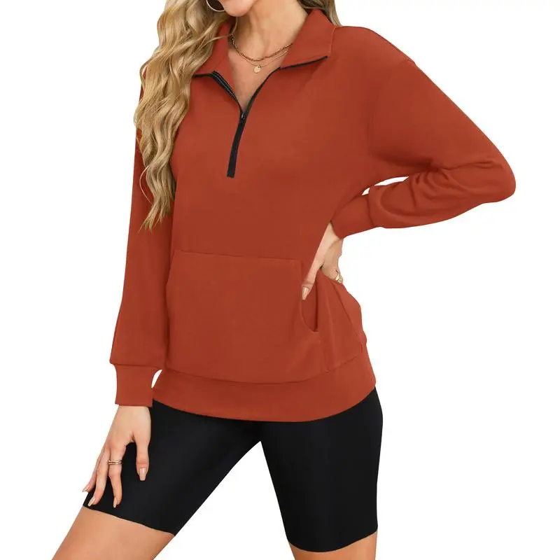 Women's Half Zip Sweatshirt Hoodless Hoodie Stand Collar Fleece Longsleeve Oversized
