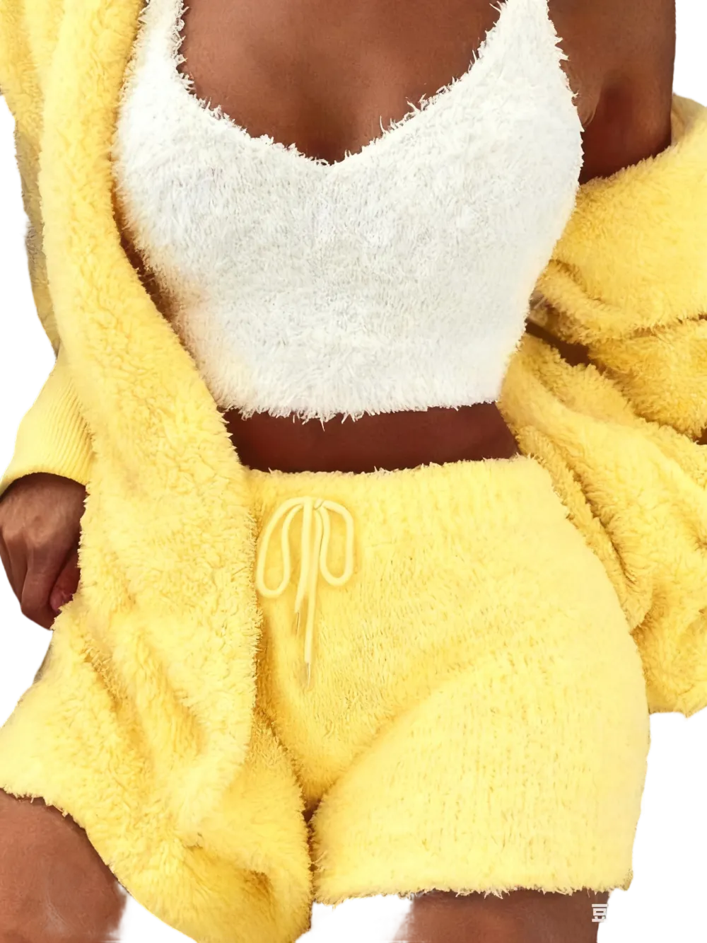 Women's Solid Color Plush Three-piece Pyjama Set